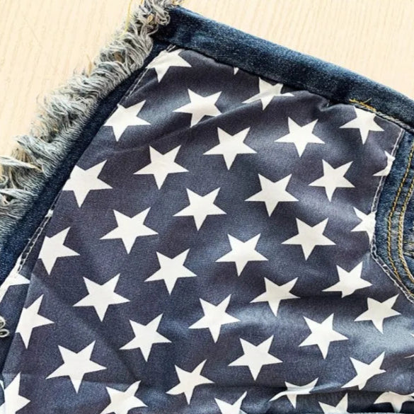 US Flag Theme Bleached Denim Shorts