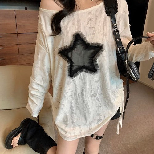 Y2K Star Distressed Sweater