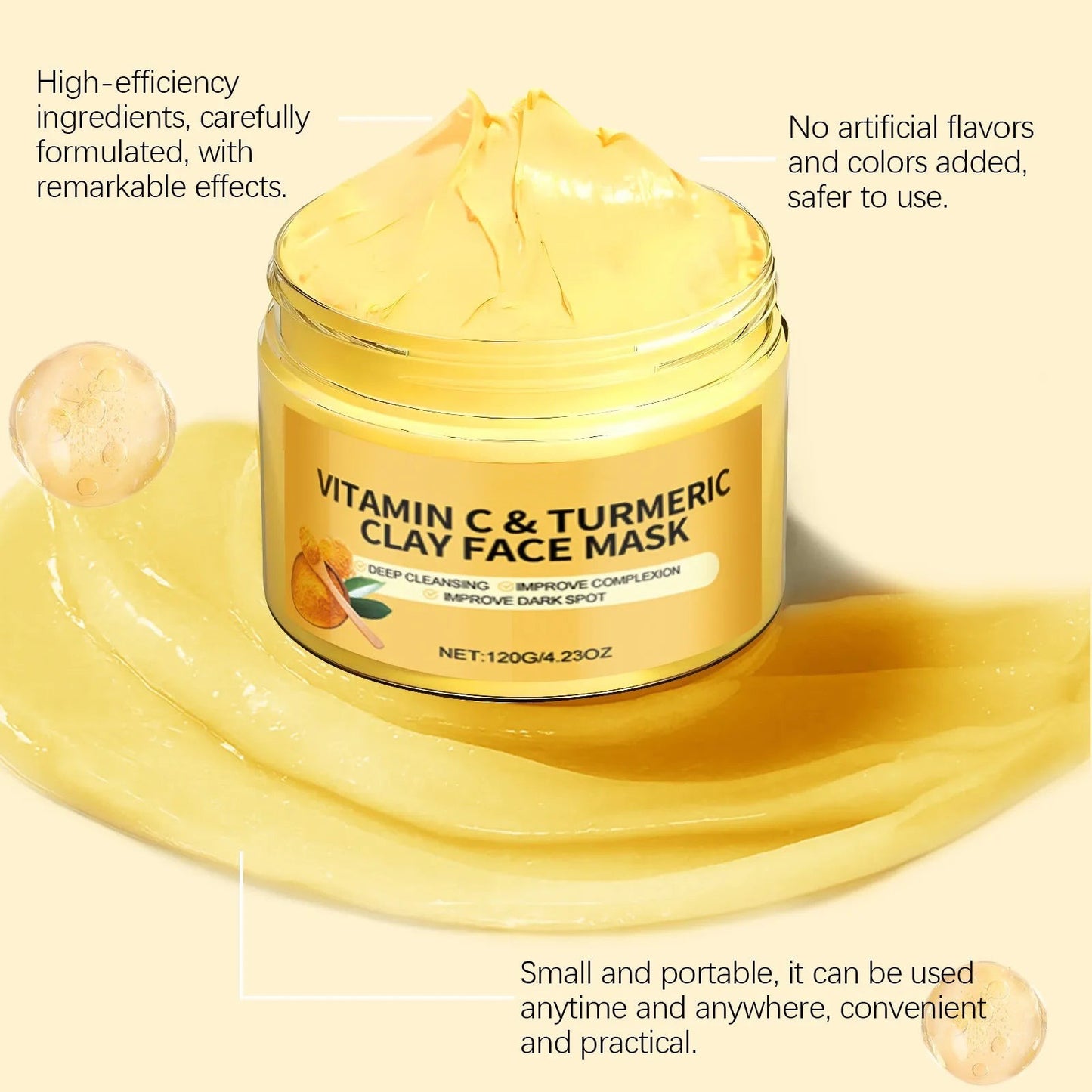 Turmeric Vitamin C Clay Face Mask – Brightening & Clarifying for Dark Spots & Blackheads | 120g