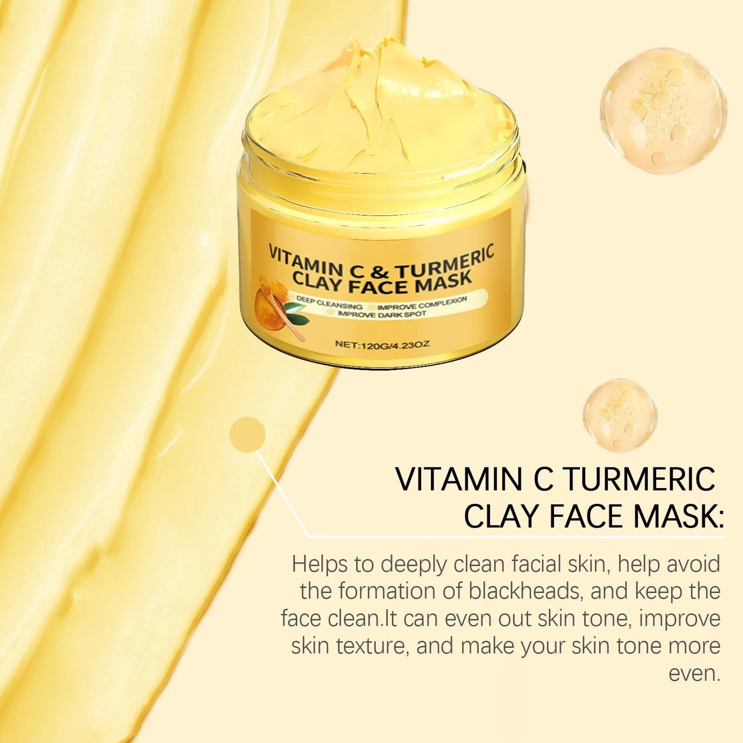 Turmeric Vitamin C Clay Face Mask – Brightening & Clarifying for Dark Spots & Blackheads | 120g