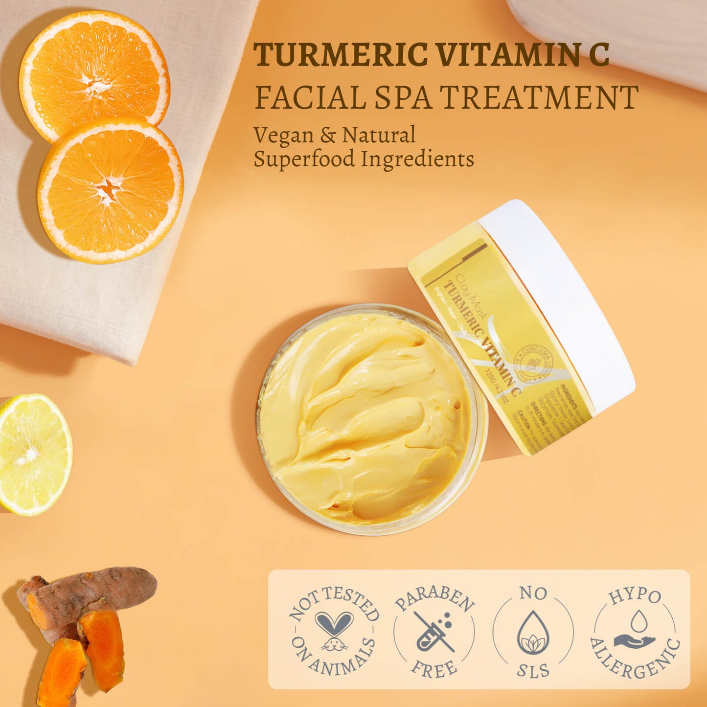 Turmeric Vitamin C Clay Face Mask – Brightening & Clarifying for Dark Spots & Blackheads | 120g