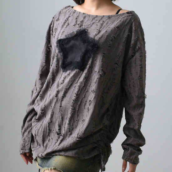 Y2K Star Distressed Sweater
