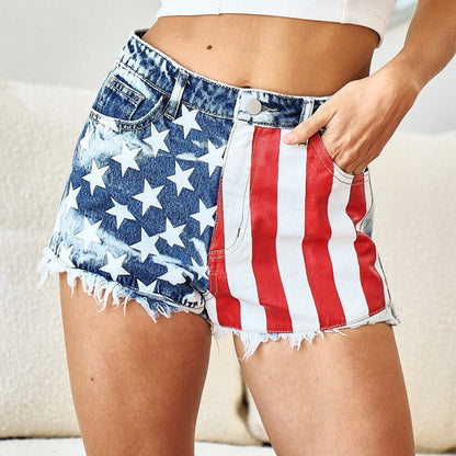US Flag Theme Bleached Denim Shorts